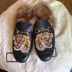 Gucci Leather Princetown Slipper with Tiger
